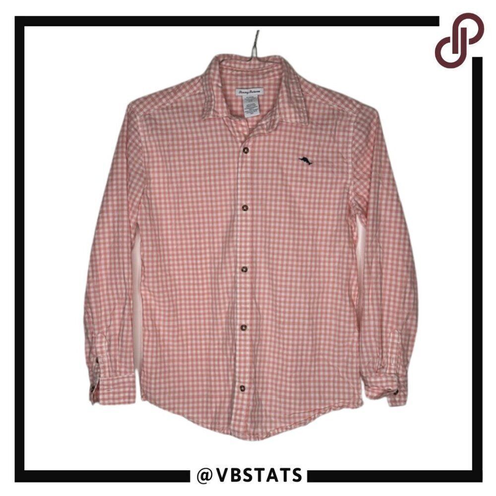 Tommy Bahama Pink and White Gingham LS Button Down Top in Boy's Size XXL